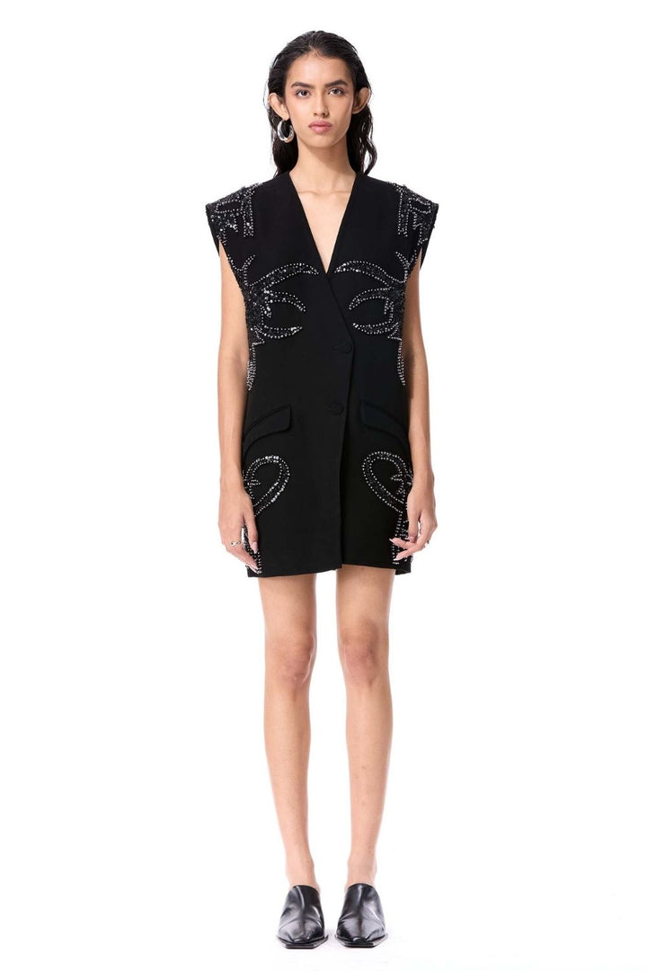 Fiery Bloom Sleeveless Blazer Dress