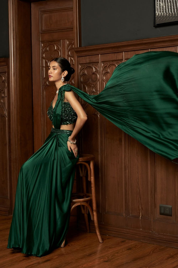 Emerald Drape Saree With 3D Blouse