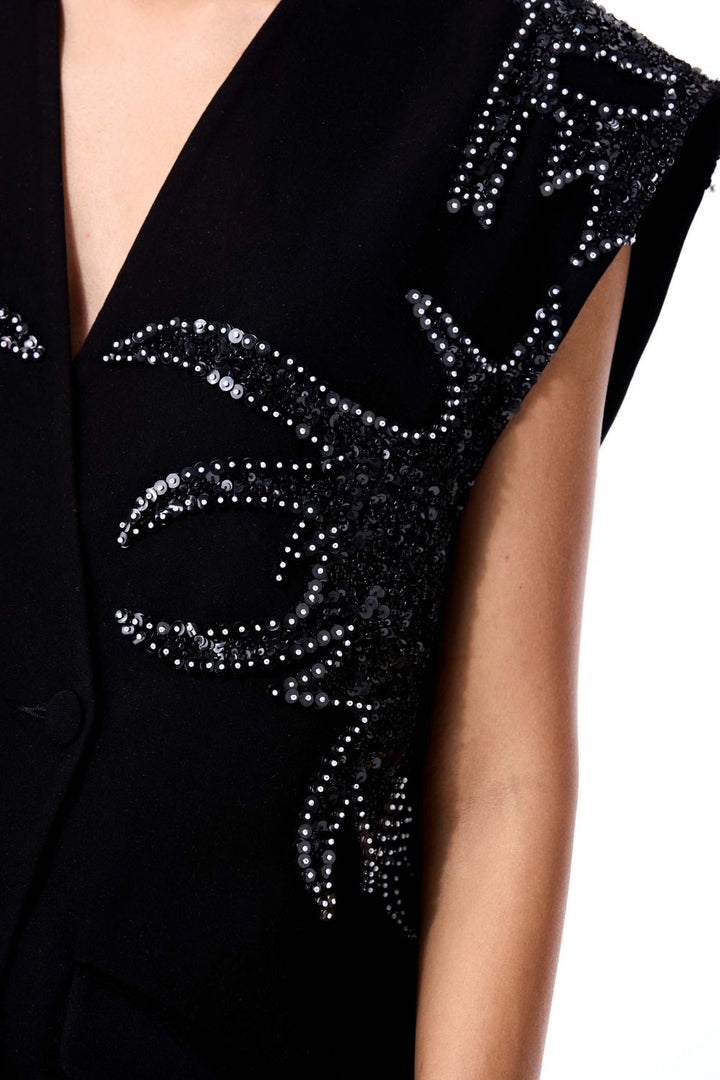 Fiery Bloom Sleeveless Blazer Dress