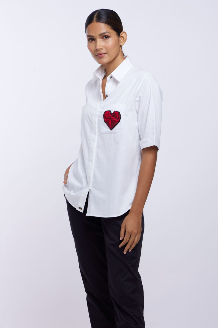 Red Geometric Heart White Shirt