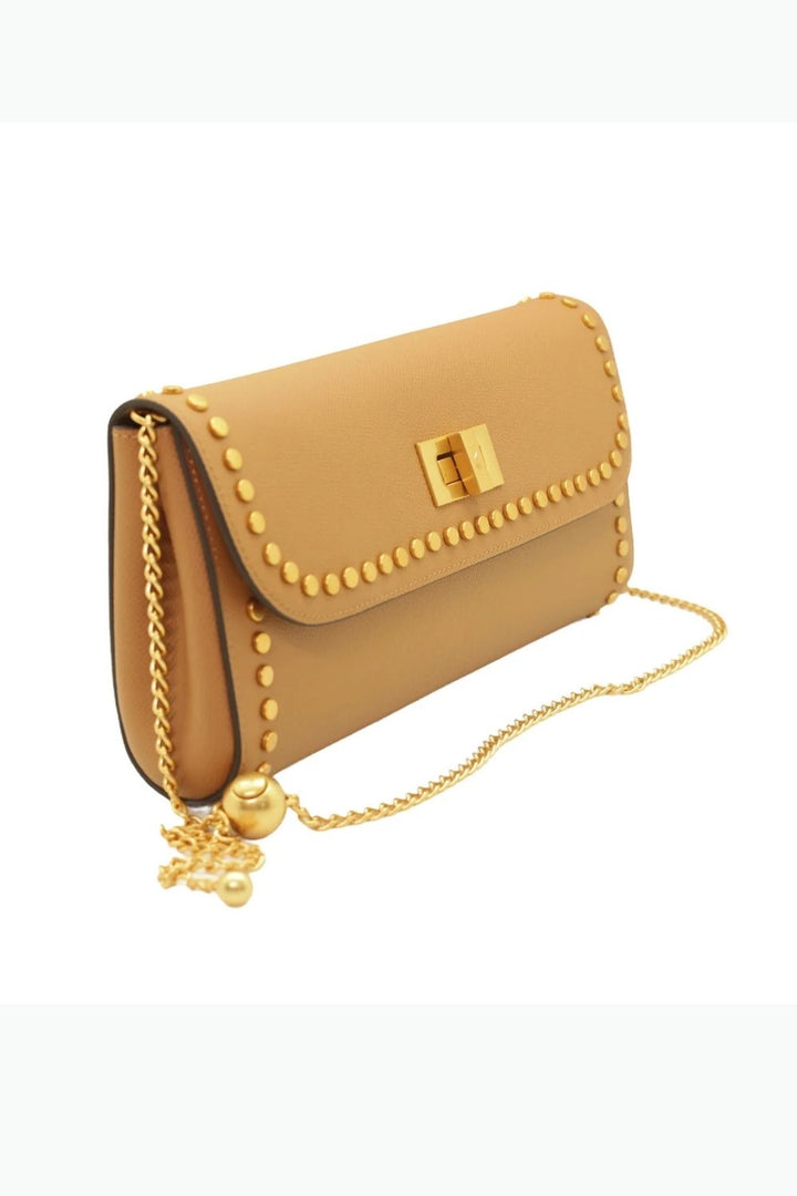 Tan Slim Studded Clutch Bag