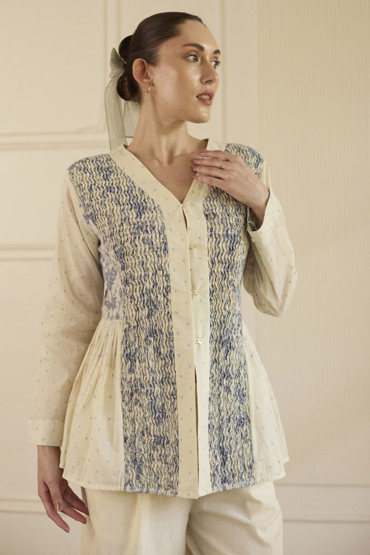 White & Blue Top With Pants Set