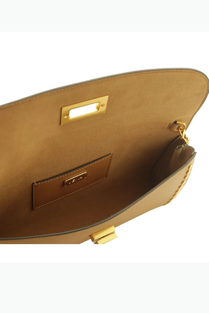 Tan Slim Studded Clutch Bag