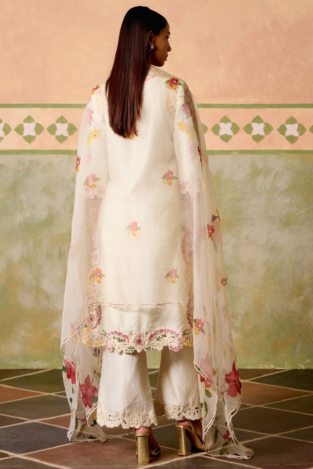 Ivory floral print dupatta