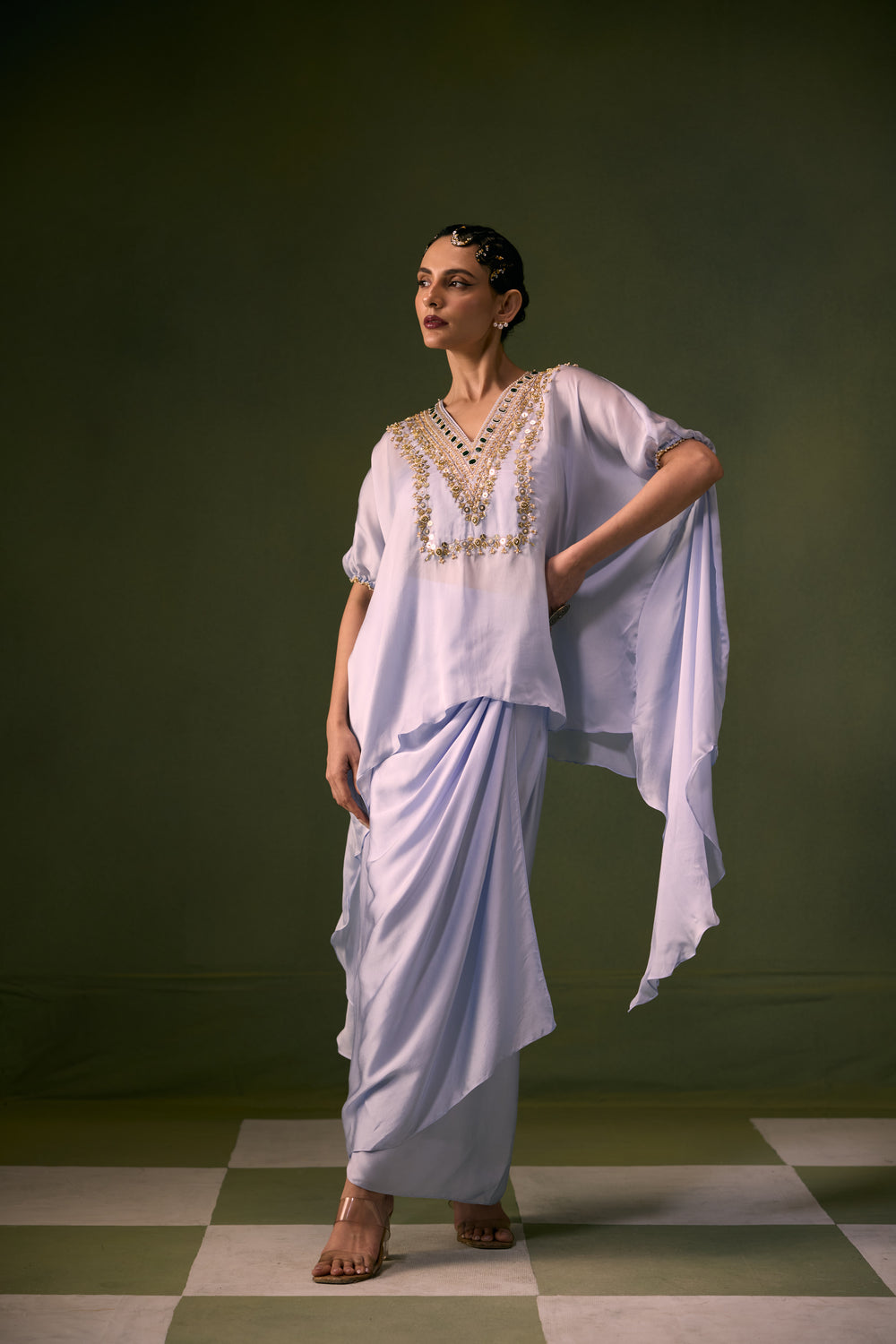 Cove Ice Blue Antifit Asymmetric Top with Wrap Skirt