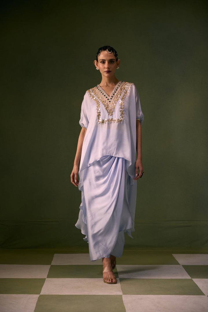 Cove Ice Blue Antifit Asymmetric Top with Wrap Skirt