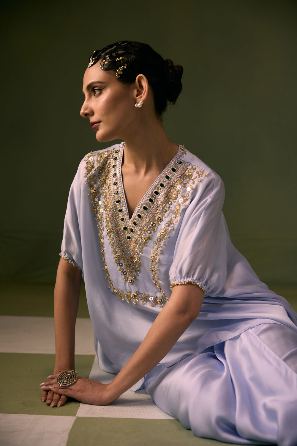 Cove Ice Blue Antifit Asymmetric Top with Wrap Skirt