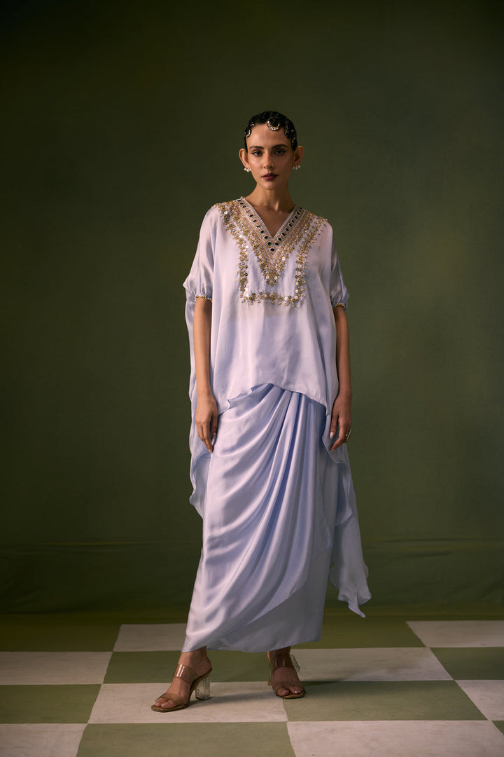 Cove Ice Blue Antifit Asymmetric Top with Wrap Skirt