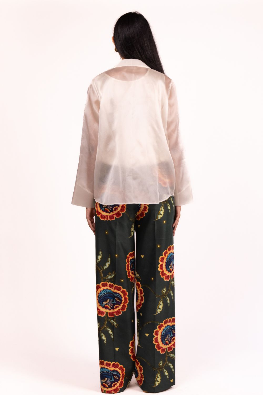 Green Flap Printed Flared Trouser