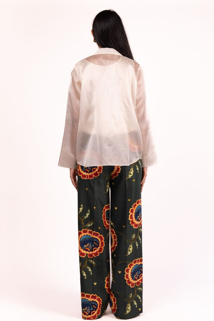 Green Flap Printed Flared Trouser