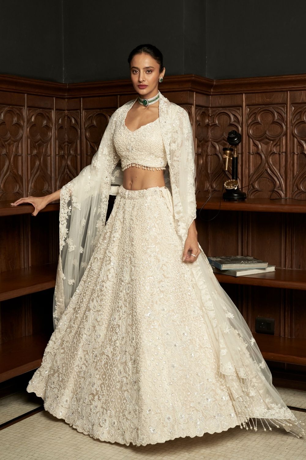 Ivory Net Lehenga Set
