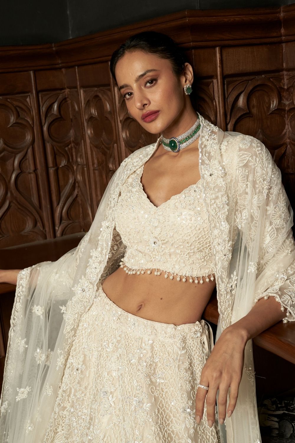 Ivory Net Lehenga Set