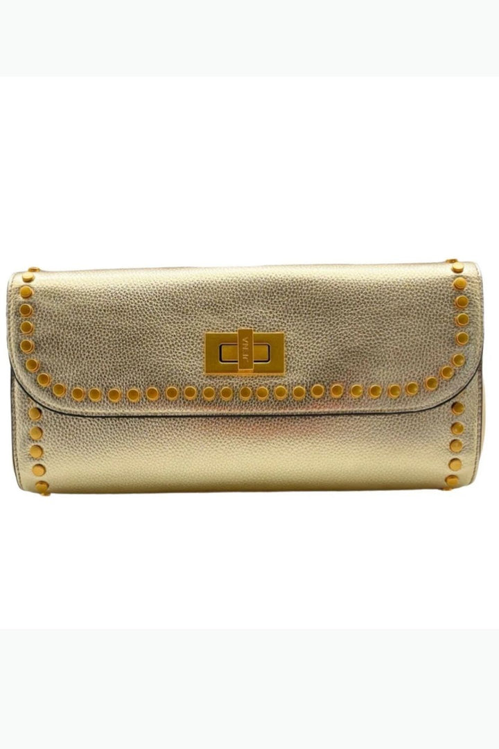 Metallic Gold Slim Studded Clutch Bag
