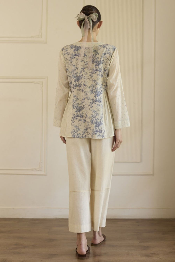 White & Blue Top With Pants Set
