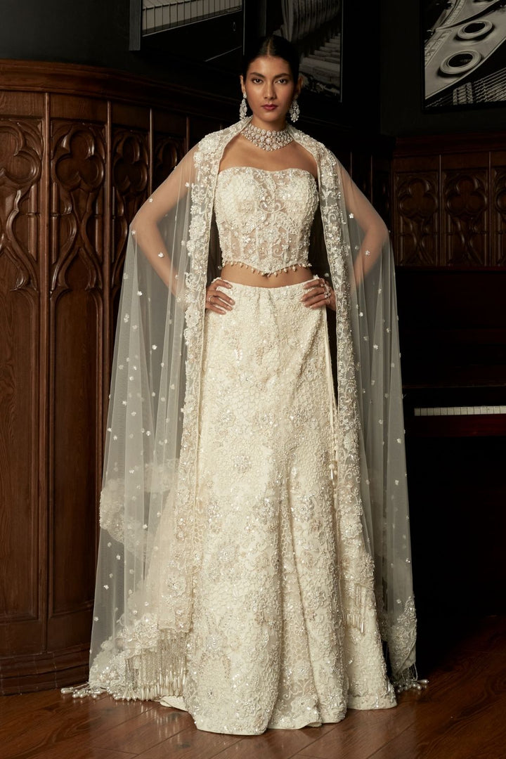 Ivory Fish Cut Lehenga Set