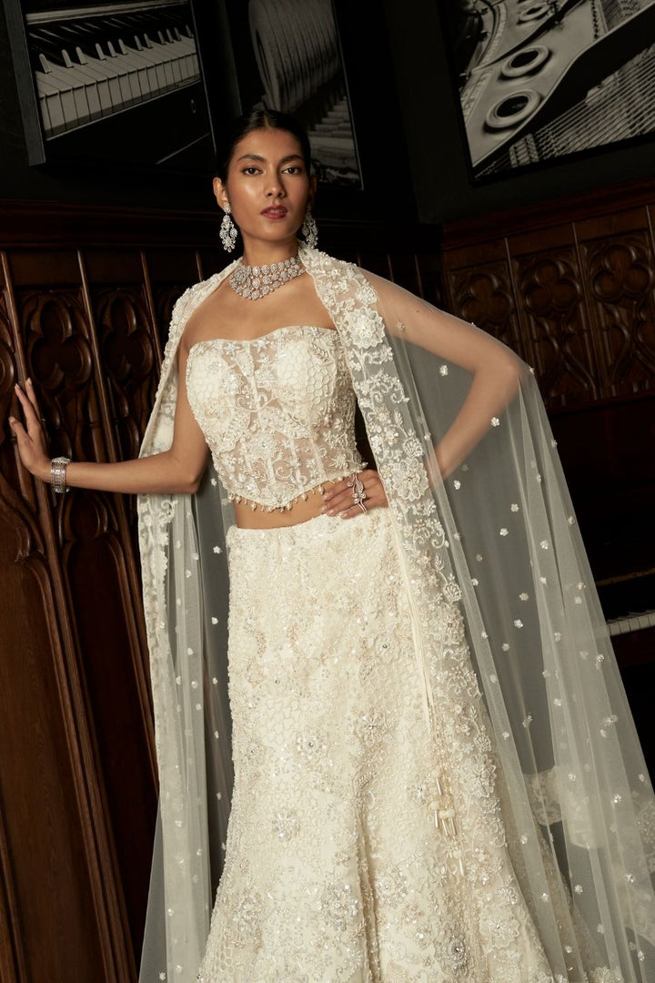 Ivory Fish Cut Lehenga Set