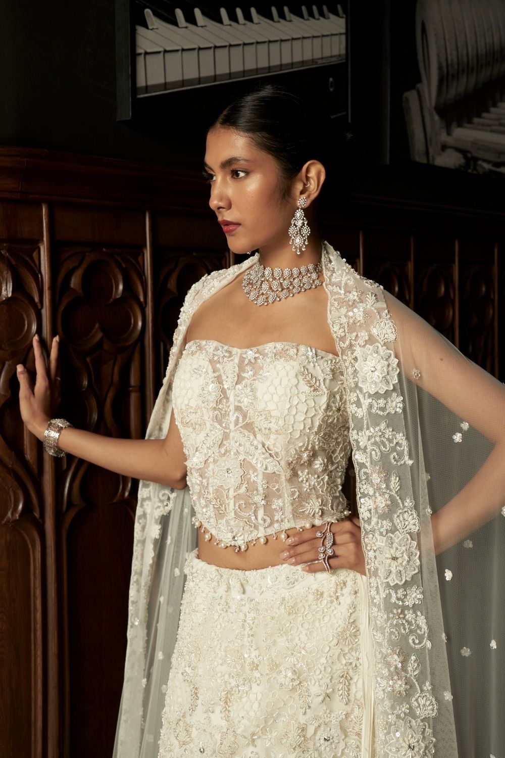 Ivory Fish Cut Lehenga Set