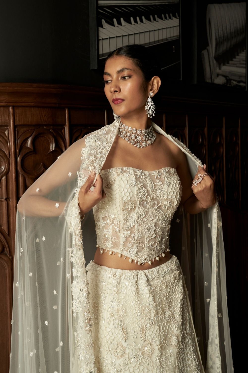 Ivory Fish Cut Lehenga Set