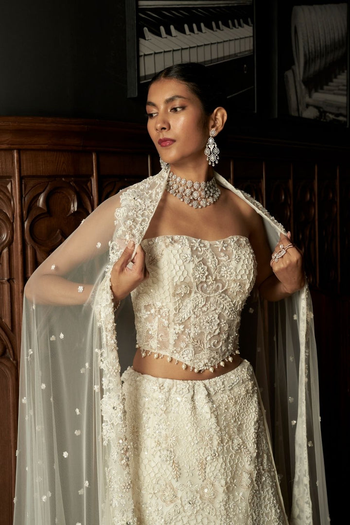 Ivory Fish Cut Lehenga Set