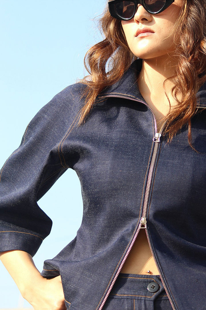 Denim Zip Top