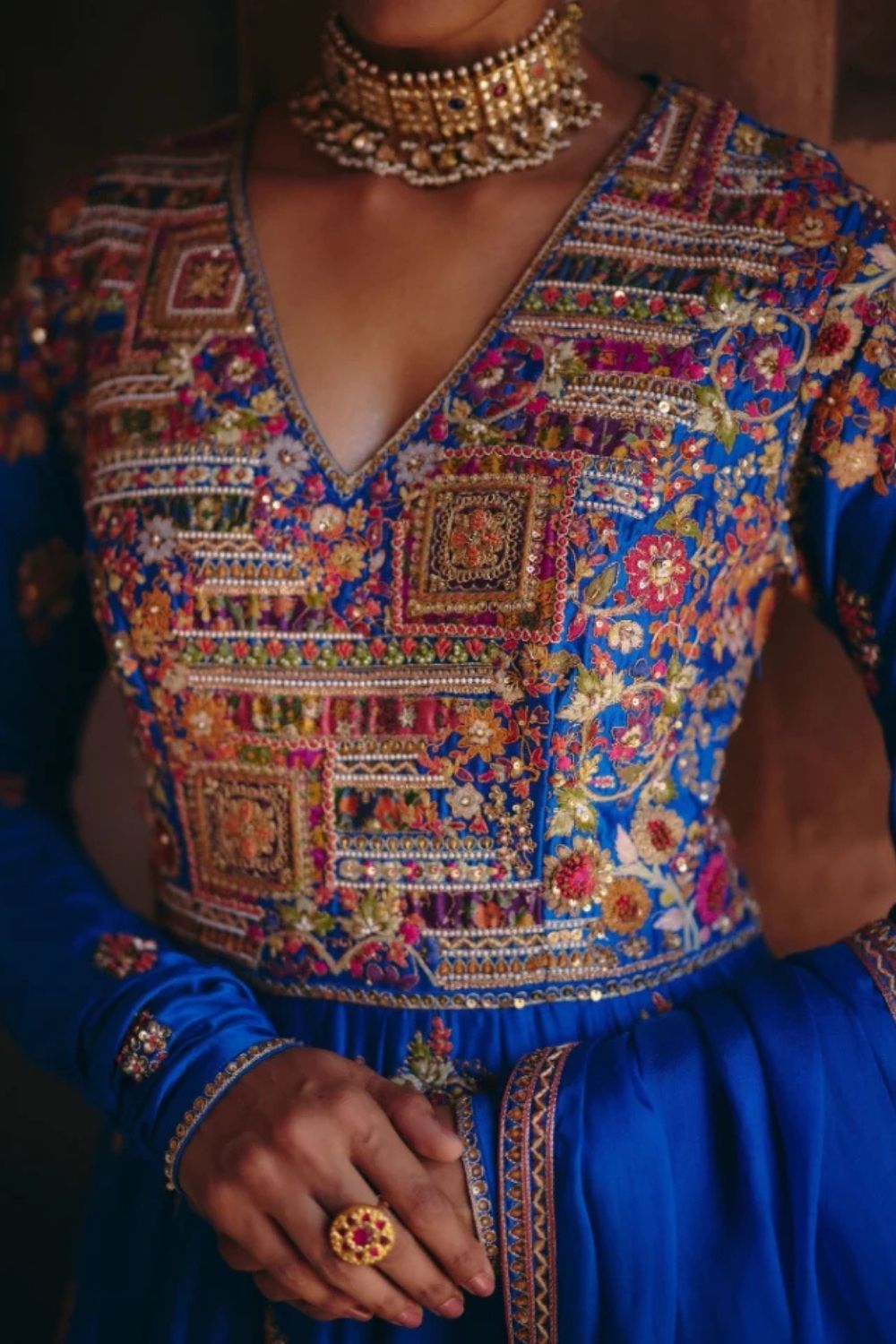 Gulrez Chevron Kalidar With Organza Dupatta