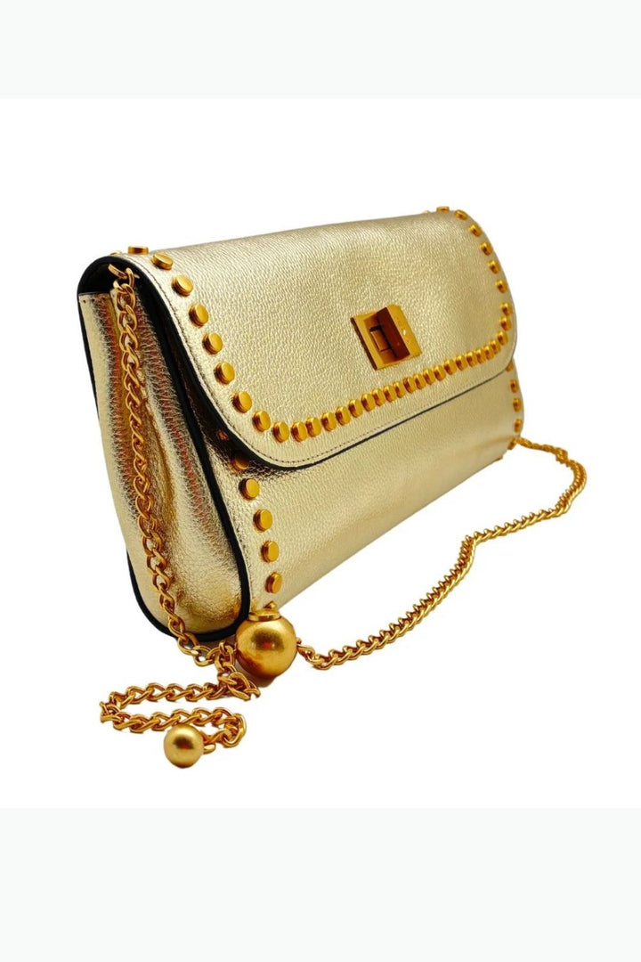 Metallic Gold Slim Studded Clutch Bag