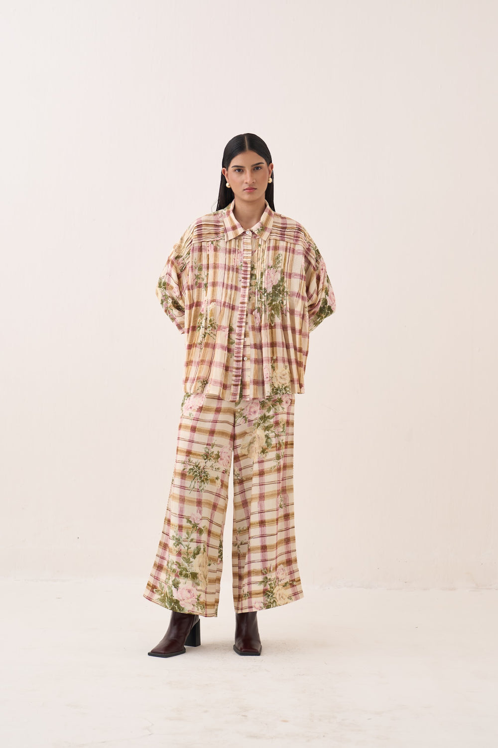 Jaali Rose Pintuck Shirt Set