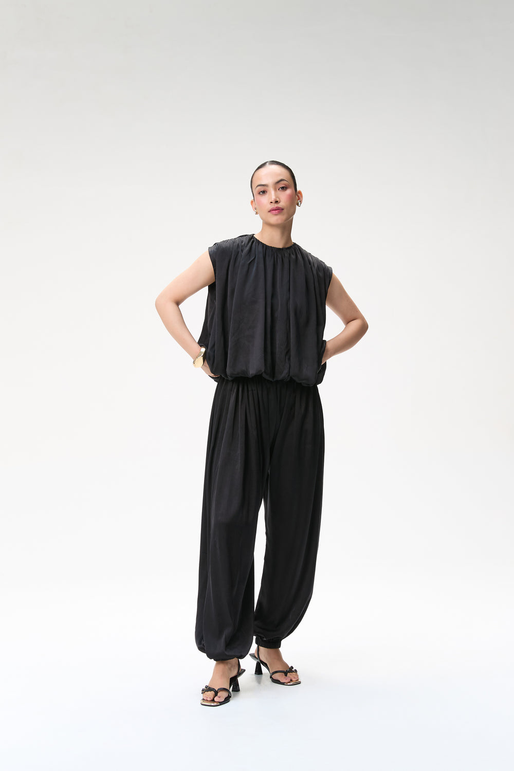 Black Silk Balloon Top & Black Silk Balloon Pants
