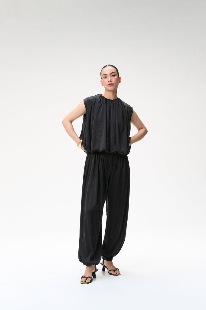 Black Silk Balloon Top & Black Silk Balloon Pants