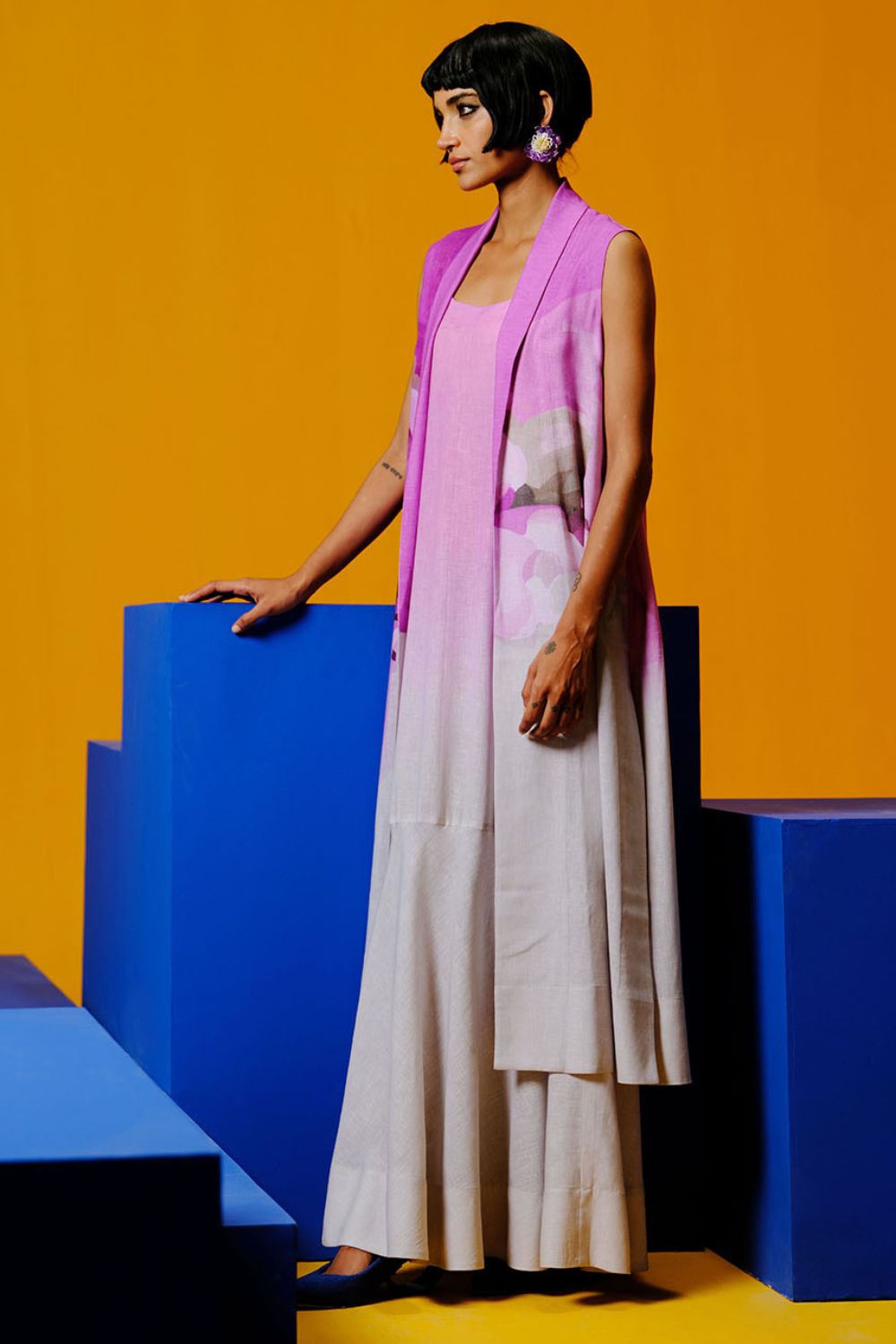 Diffuse beetroot & light grey jacket dress