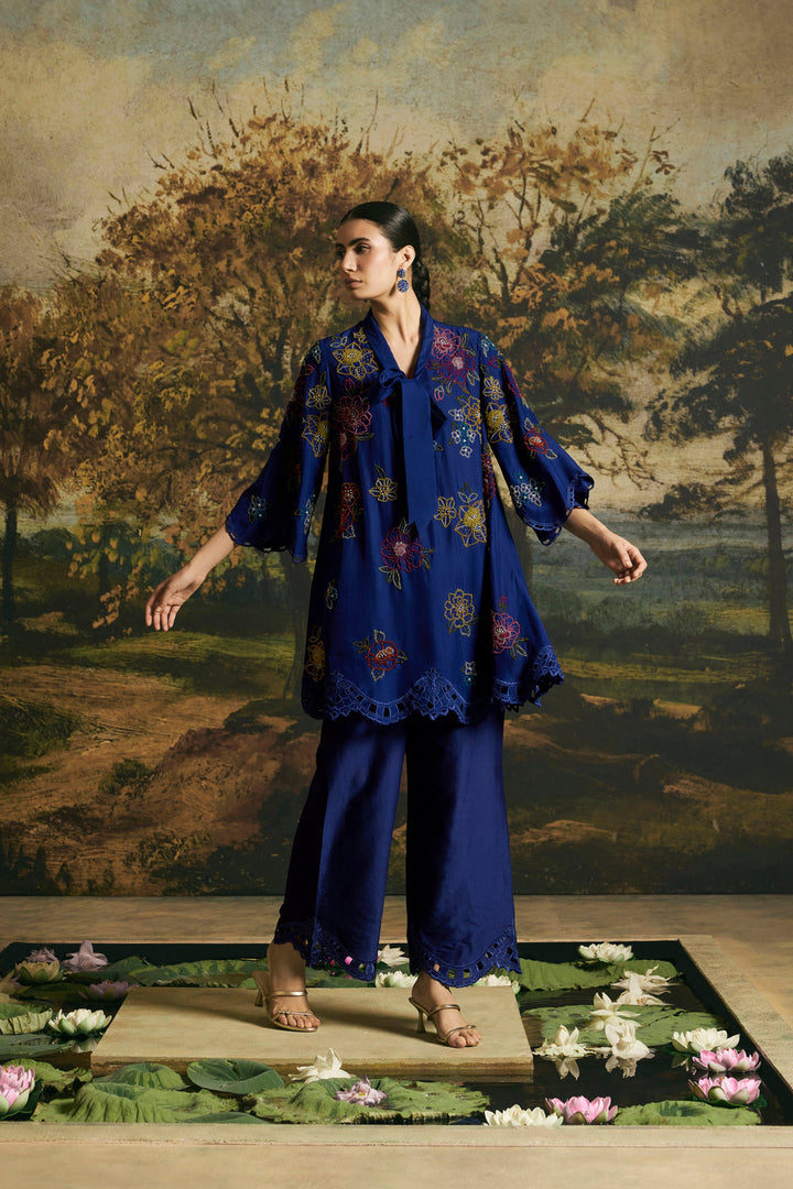 Cobalt Blue Blossom Tunic With Pants