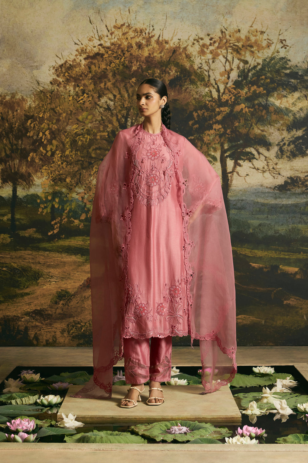 Pink Cutwork Dupatta