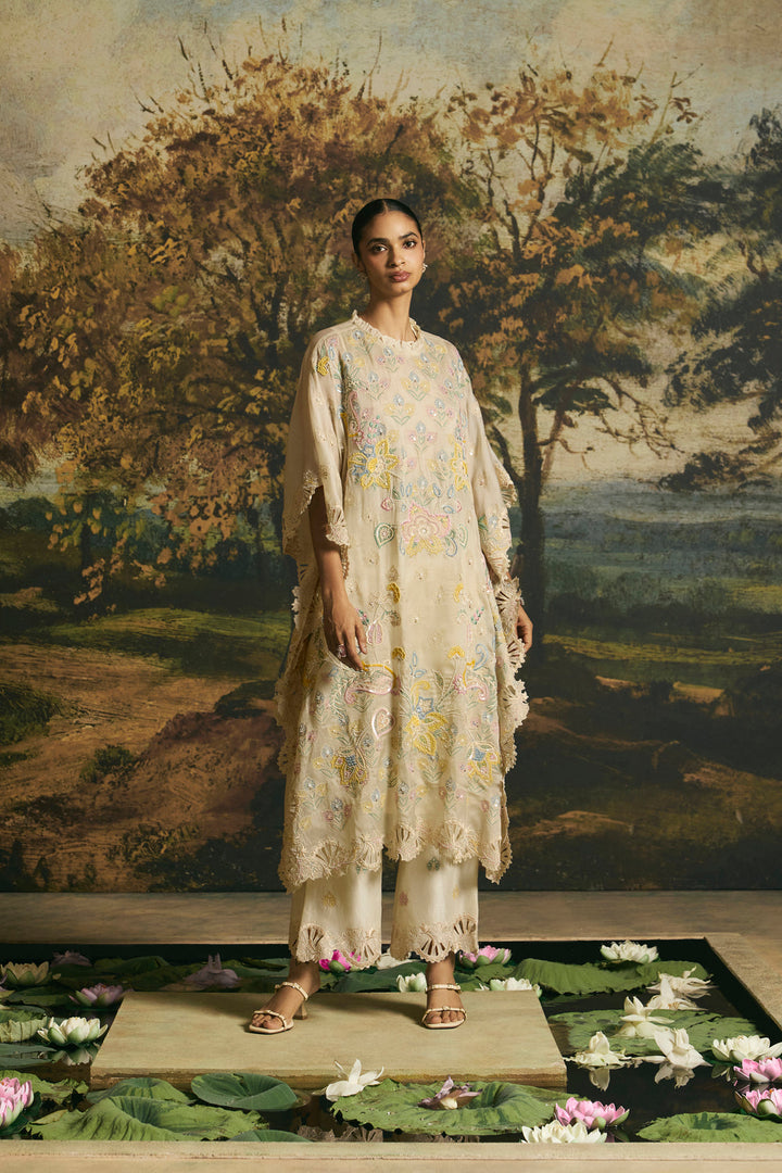 Ivory Cutwork Floral Straight Pants