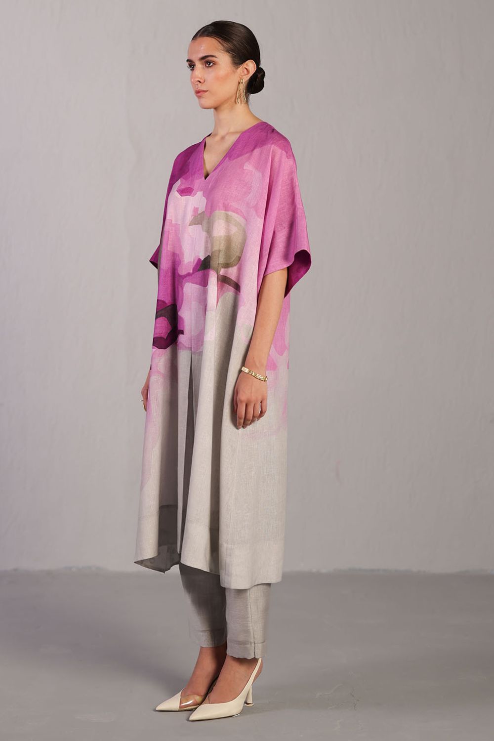 Diffuse beetroot & light grey kurta set