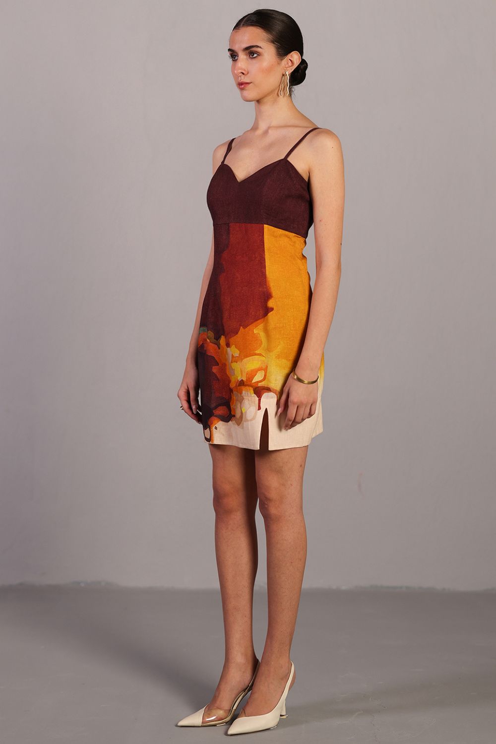 Diffuse brown & ochre short dress