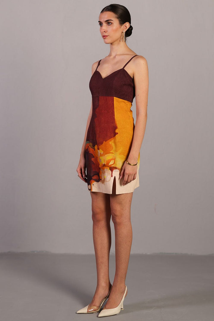Diffuse brown & ochre short dress