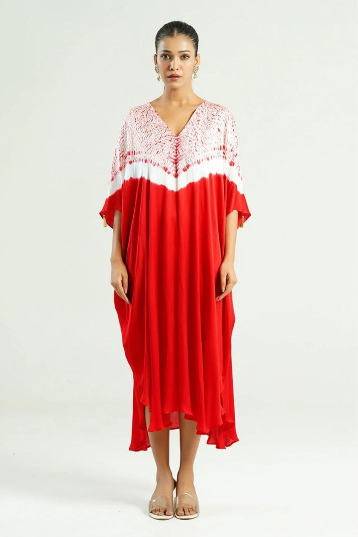 Kaftan Shibori - Scarlet Red / Ivory