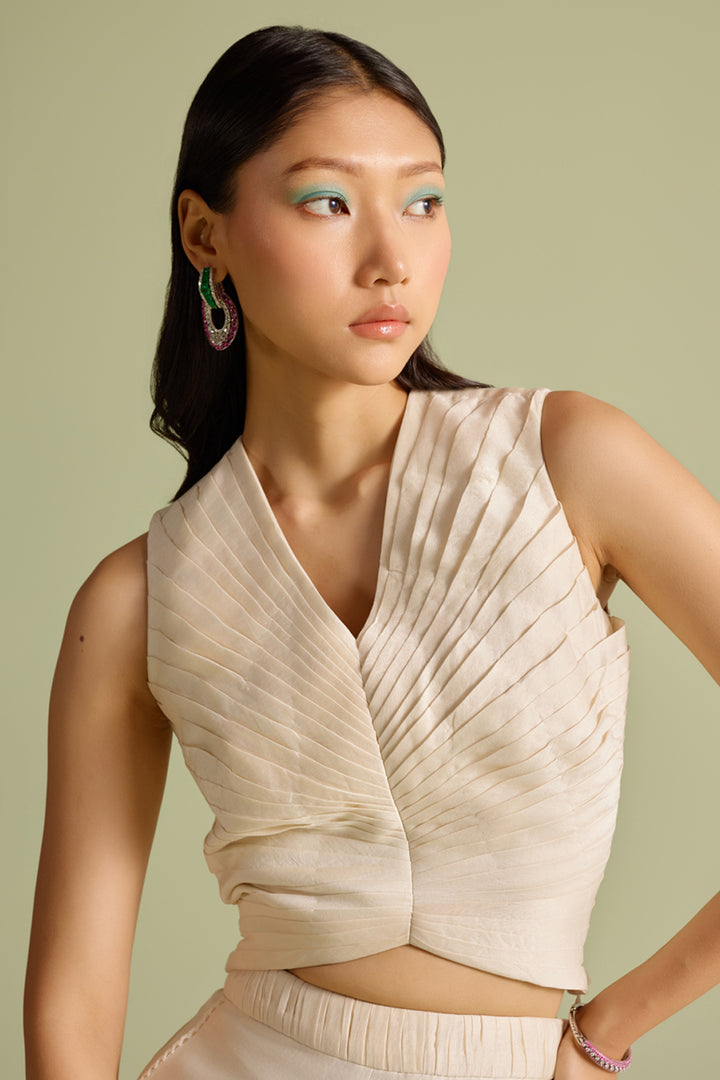 Ivory Pleated Crop Top