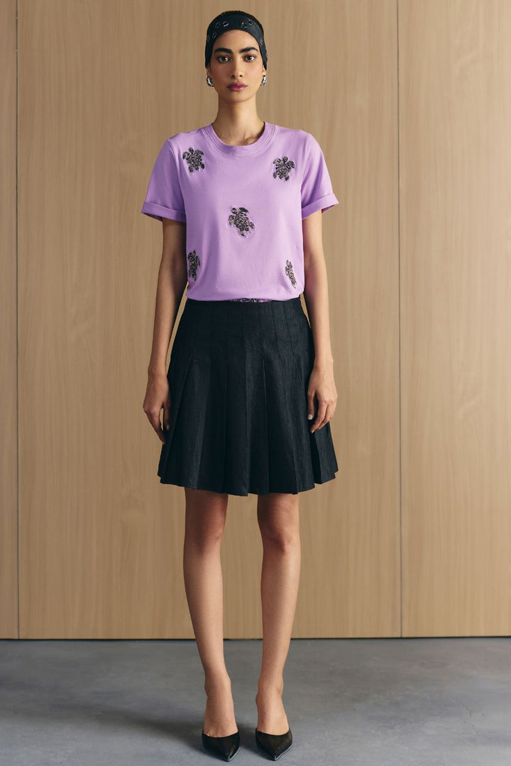 PLEATED DENIM SKIRT