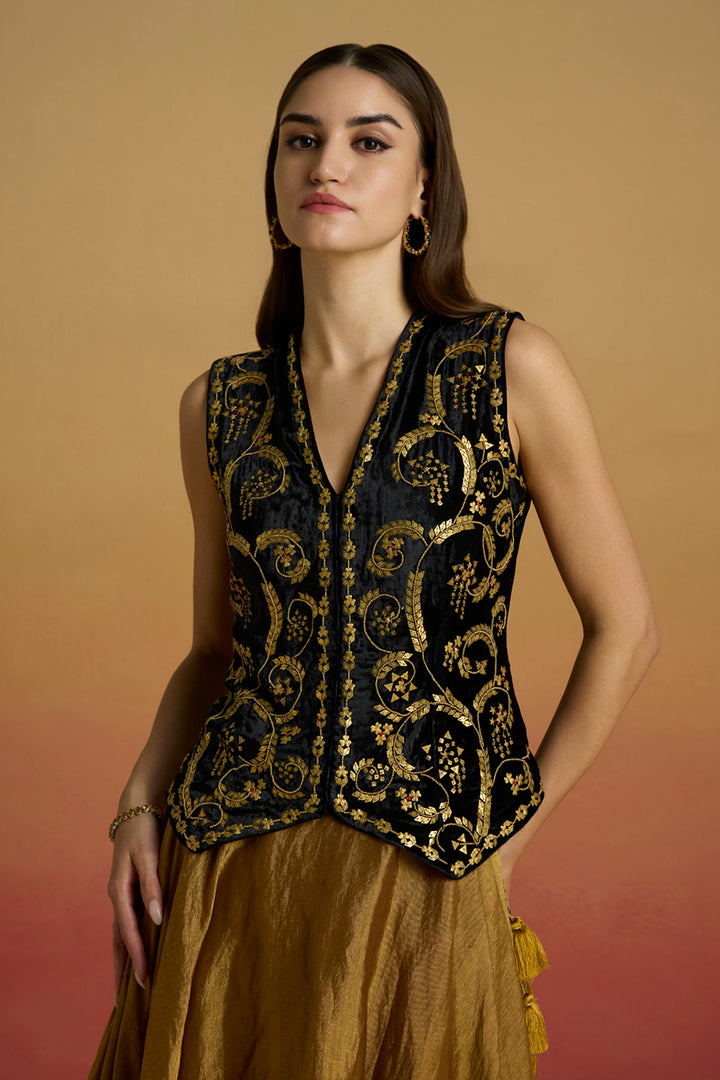 Black and Gold Embellished Waistcoat