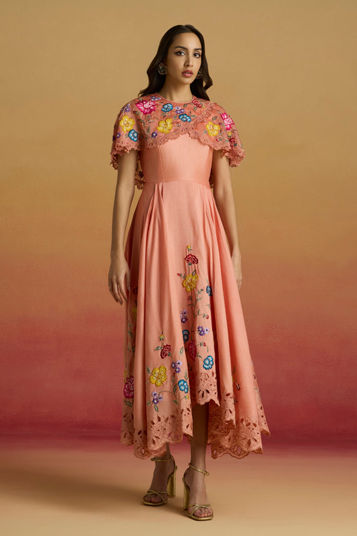 Apricot Cape Detail Flounce Dress