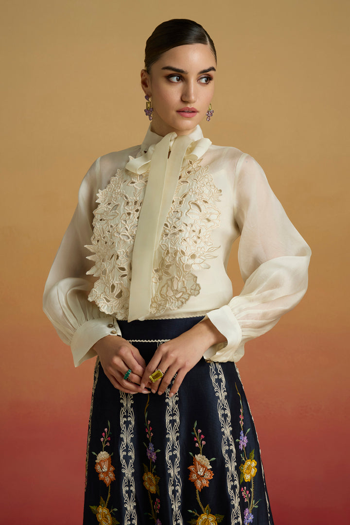 Ivory Cutwork Bib Layered Shirt