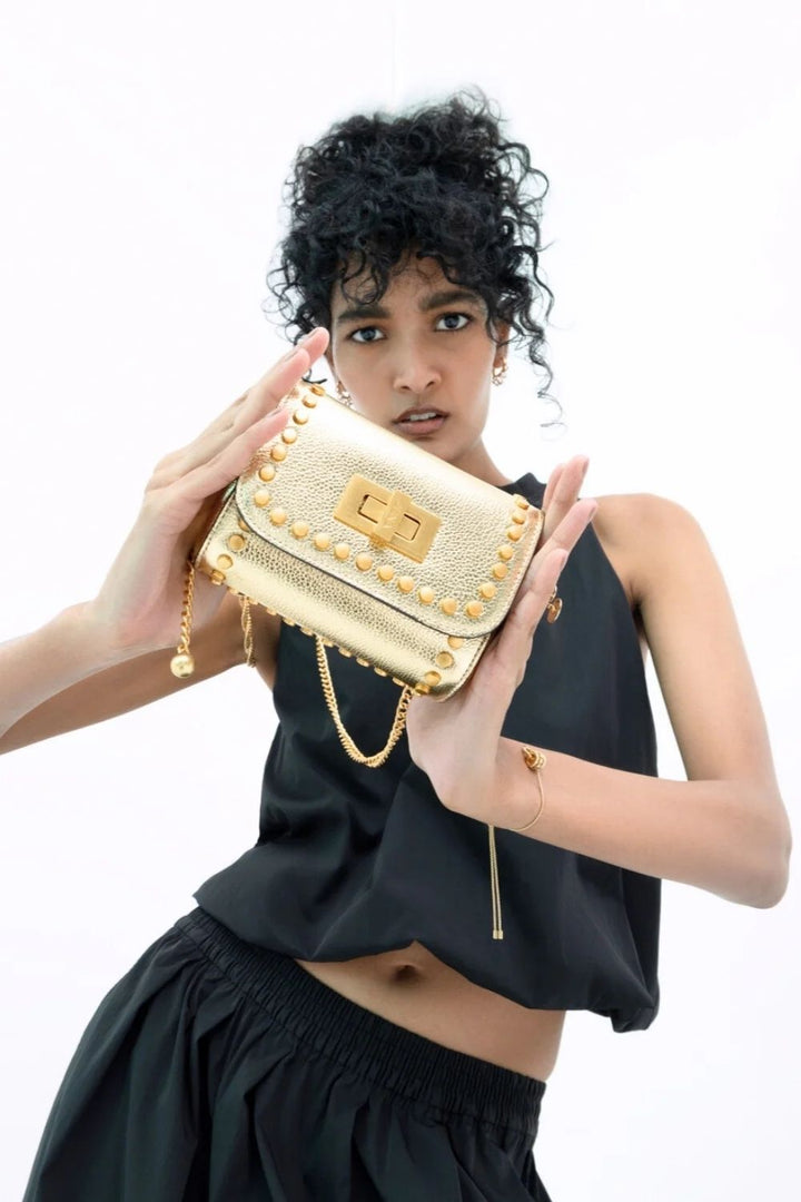 Metallic Gold Mini Studded Crossbody Bag