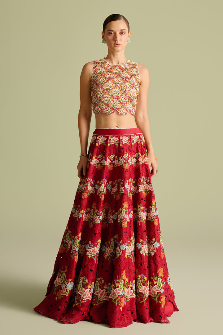Ivory 3D Scallop Embroidered Top