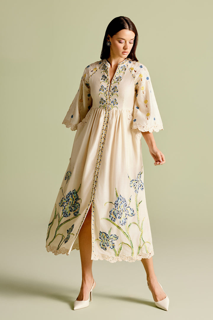 Ivory Iris Mosaic Midi Dress