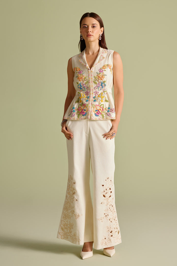 Ivory Cutwork Flared Pants