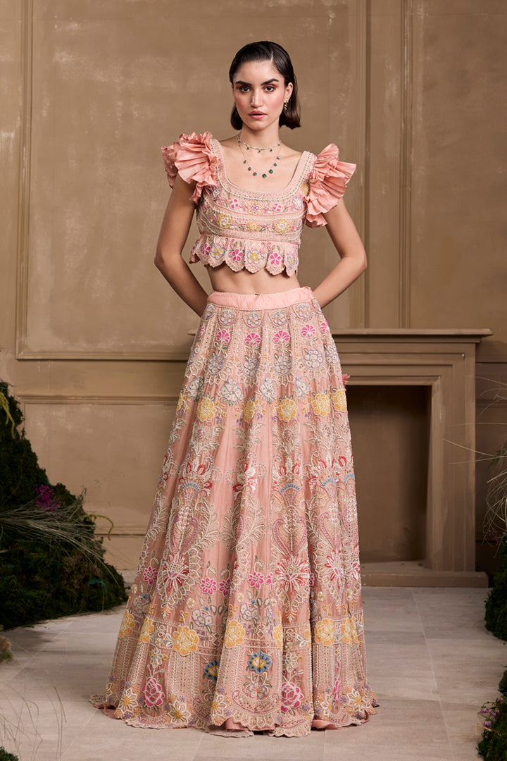 Soft Pink Contrast Embroidered Lehenga