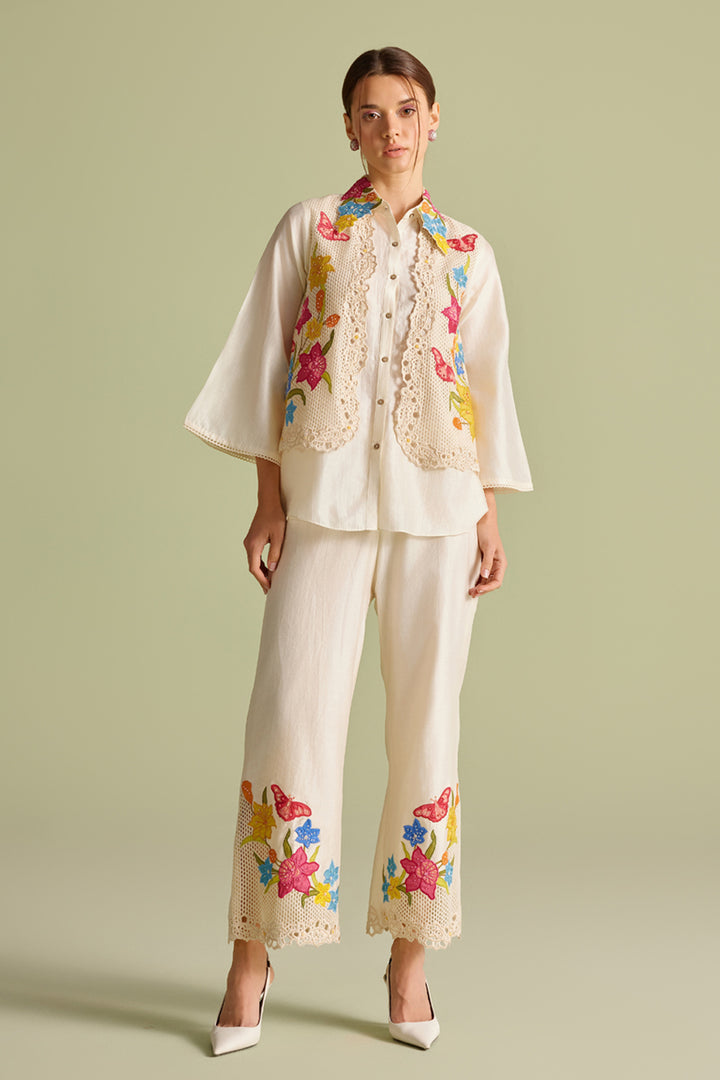 Ivory Floral Mesh Pants