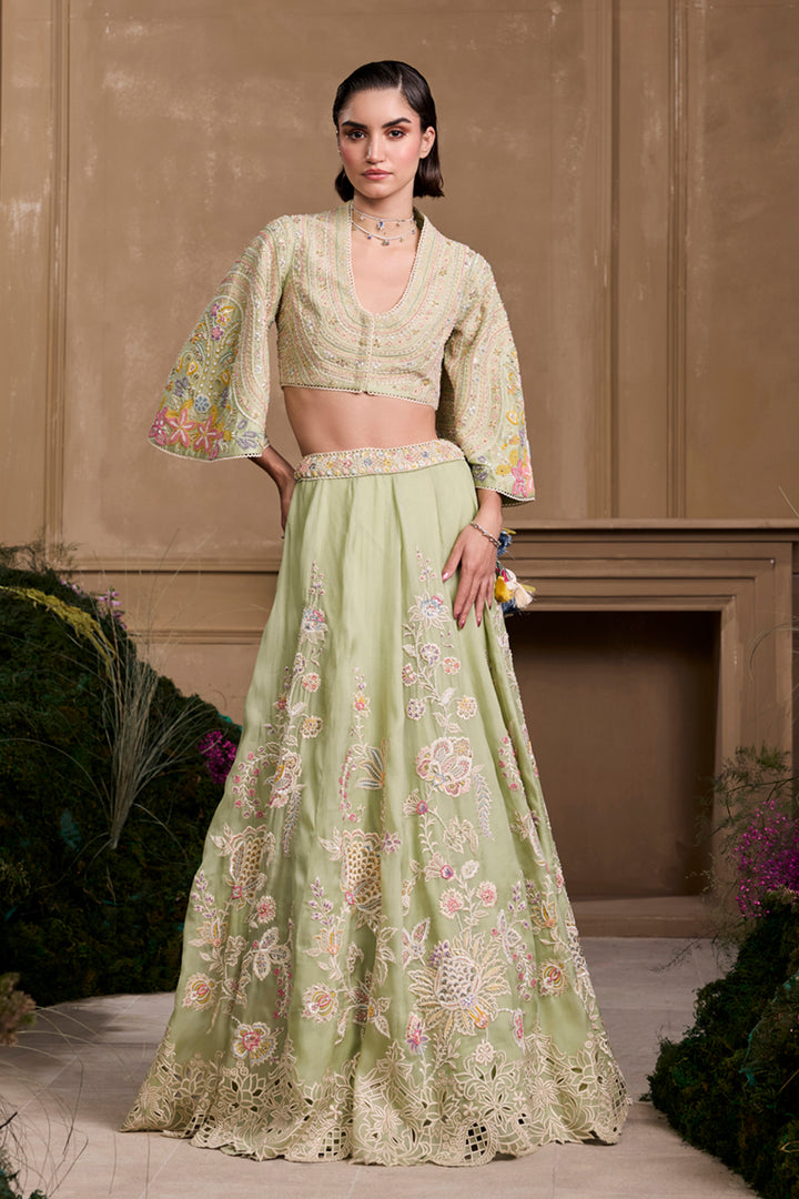 Mint Green Contrast Embroidered Lehenga