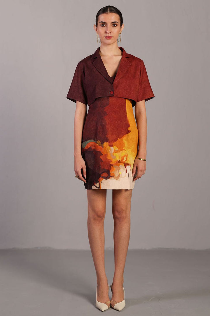 Diffuse brown & ochre short dress